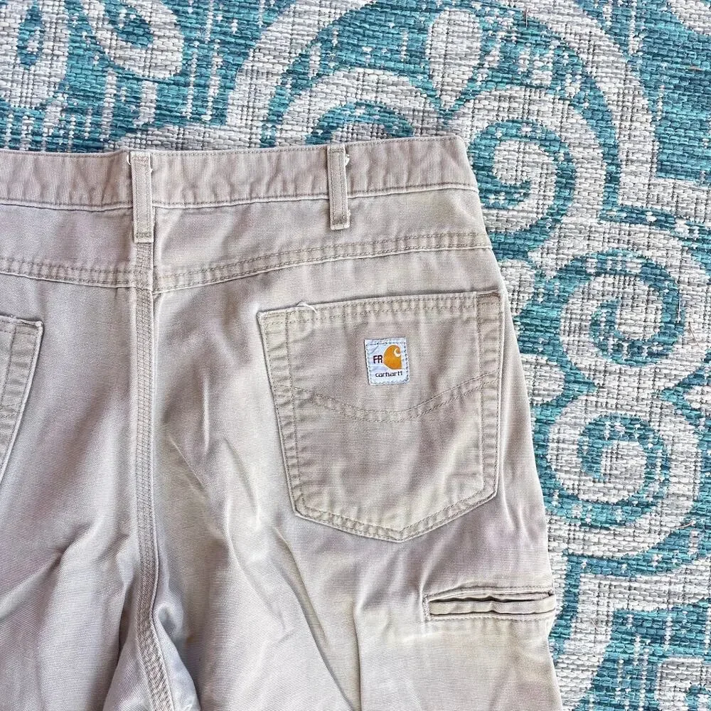 Carhartt Men's FRB180 GKH Flame-Resistant Canvas Cargo Khaki Pants - Size‎ 36x34
